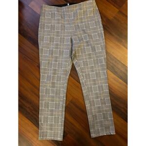 H&M Plaid Ankle Pants Womens‎ L Gray Yellow Career Casual Modern Stretch